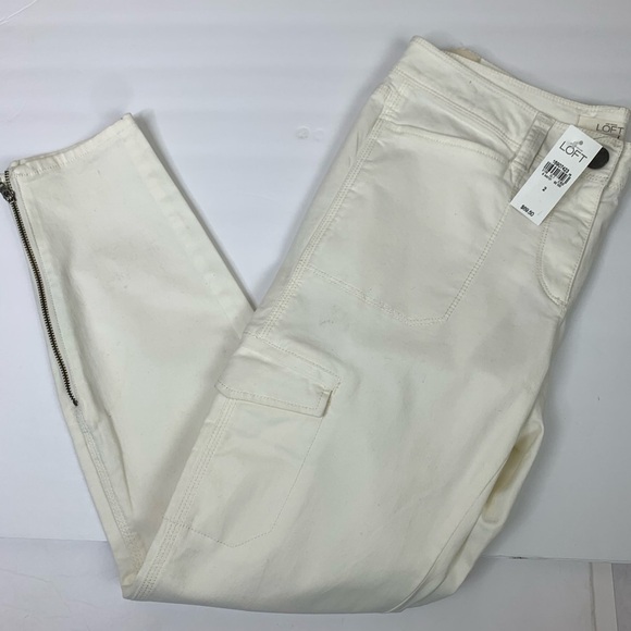 LOFT Ivory Marisa Skinny Ankle Utility Zipper Pants Size 2 Comfy Cotton Blend - Picture 4 of 8